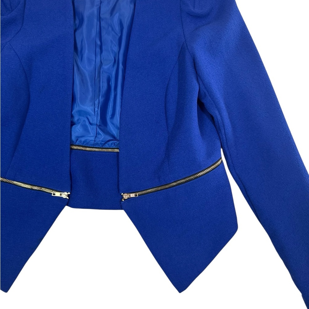 Mittoshop Royal Blue Asymmetrical Blazer – Size S with Gold Zipper Detail‎ - Picture 3 of 7